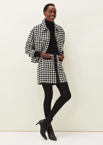 Phase Eight Brienna Dogtooth Jackets Black/White Canada | PFTOJX-127